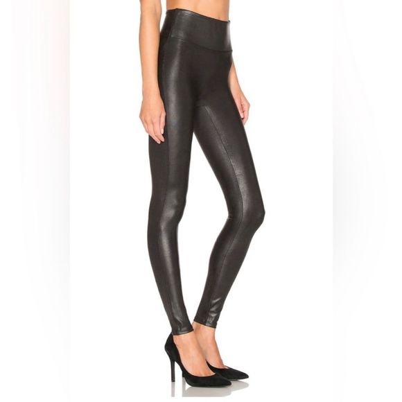SOLD SPANX Faux Leather Leggings Black High-Waisted Countoured Sz Medium - Picture 4 of 13